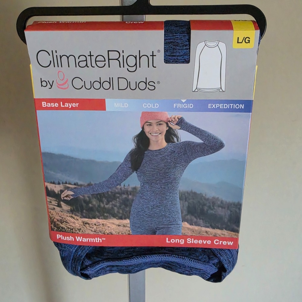 Cuddl Duds ClimateRight Plush Warmth Blue Long Sleeve Crew Base Layer -L